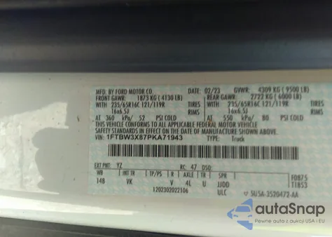 2023 Ford Transit T-350 z USA, uszkodzony, nr VIN 1FTBW3X87PKA71943